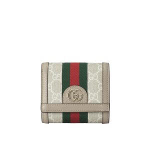 GUCCI OPHIDIA CARD CASE WALLET BEIGE AND WHITE SUPREME 12CM