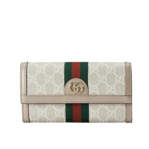 GUCCI OPHIDIA CONTINENTAL WALLET BEIGE AND WHITE GG SUPREME