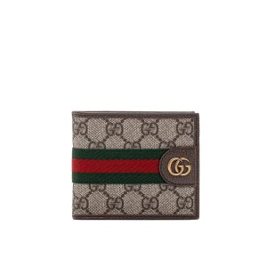 GUCCI OPHIDIA BI FOLD WALLET BEIGE AND DARK BROWN 11CM