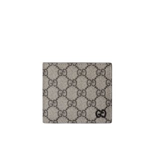GUCCI BROWN INTERIOR GG BI FOLD WALLET BEIGE AND BLACK SUPREME 11CM