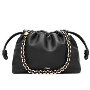 LOEWE MEDIUM FLAMENCO PURSE IN MELLOW NAPPA BLACK 30CM