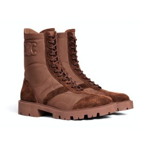 CELINE MARGARET BOOT IN NYLON AND SUEDE BROWN