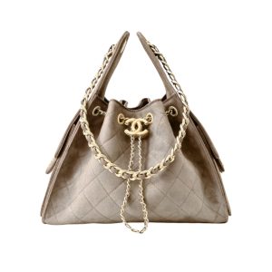 CHANEL 25 SMALL HANDBAG GOLD TONE METAL LIGHT GRAY 25CM