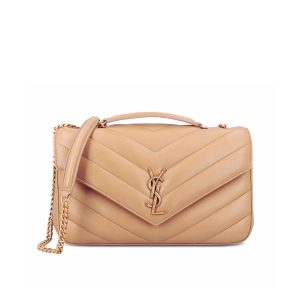 SAINT LAURENT MEDIUM LOULOU QUILTED SHOULDER BAG CAMEL BROWN 24CM