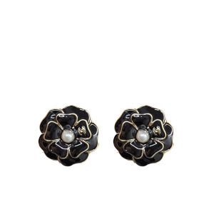 CHANEL CAMELLIA EARRINGS BLACK