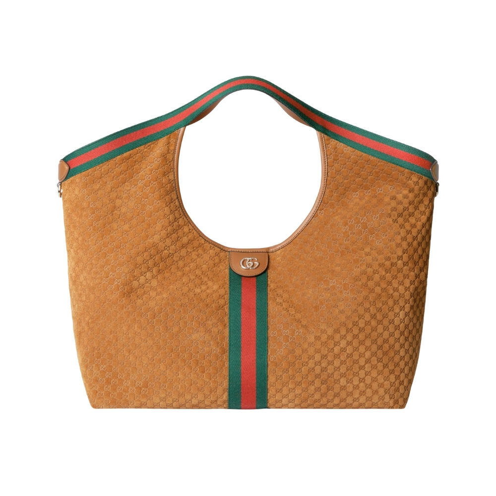 GUCCI GIGLIO LARGE TOTE BAG GG SUEDE BROWN 60CM GUCCI GIGLIO LARGE TOTE BAG GG SUEDE BROWN 60CM