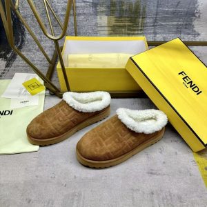 FENDI SABOT SUEDE SANDALS BROWN