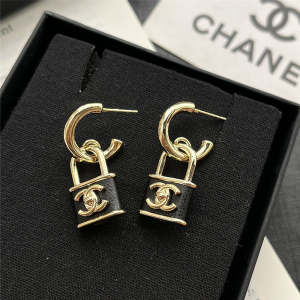 CHANEL PADLOCK DROP EARRINGS WITH BLACK ENAMEL