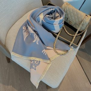 HERMES CASHMERE WOOL SCARF WRAP SHAWL IN BLUE AND PINK 180CM