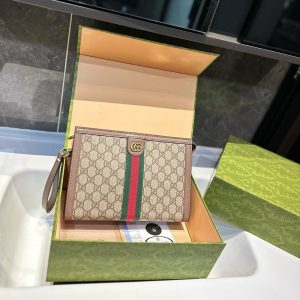 GUCCI OPHIDIA POUCH BEIGE GG SUPREME CANVAS 26CM