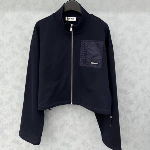 MIUMIU ZIPPERED FLEECE JACKET NAVY MJLA09