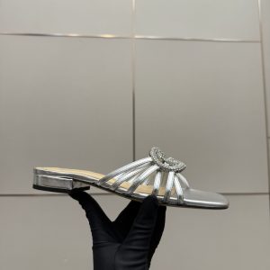 GUCCI WOMEN SLIDE WITH CRYSTAL INTERLOCKING G SILVER LEATHER 852357 BNC00 1001