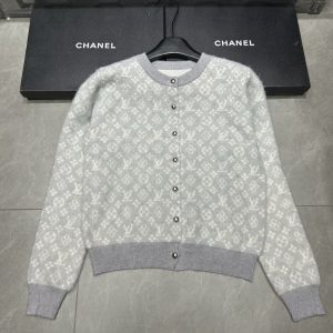LOUIS VUITTON MONOGRAM BRUSHED KNIT CARDIGAN GREY