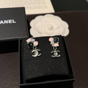 CHANEL PEARL AND STONE FLORAL EARRINGS SILVER