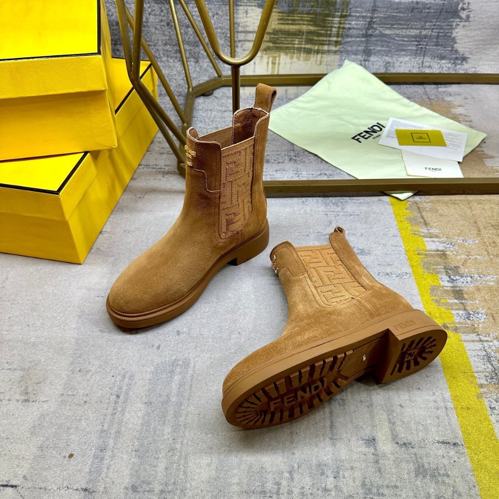 FENDI FILO BOOTS BROWN LEATHER AND FF FABRIC BIKER BOOTS FENDI FILO BOOTS BROWN LEATHER AND FF FABRIC BIKER BOOTS