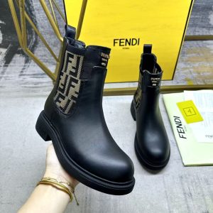 FENDI FILO BOOTS BLACK LEATHER AND FF FABRIC BIKER BOOTS 8T8576A379F1TOG