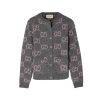 GUCCI GG MONOGRAM KNIT CARDIGAN IN GREY WITH PINK