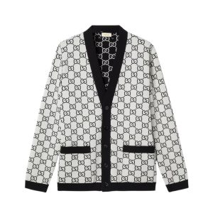 GUCCI REVERSIBLE GG WOOL JACQUARD CARDIGAN BLACK AND WHITE