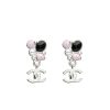 CHANEL PEARL AND STONE FLORAL EARRINGS SILVER
