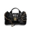 CHANEL MINI BOW BAG SHINY AND GOLD TONE METAL BLACK 21CM
