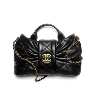 CHANEL MINI BOW BAG SHINY AND GOLD TONE METAL BLACK 21CM