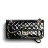 CHANEL FLAP BAG GLOSSY AND GOLD PLATED METAL BLACK 26CM