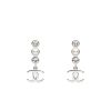 CHANEL CRYSTAL CC PEARL DROP EARRINGS SILVER