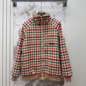 MIUMIU FLEECE LINED CHECKED BLOUSON JACKET MULTICOLOR