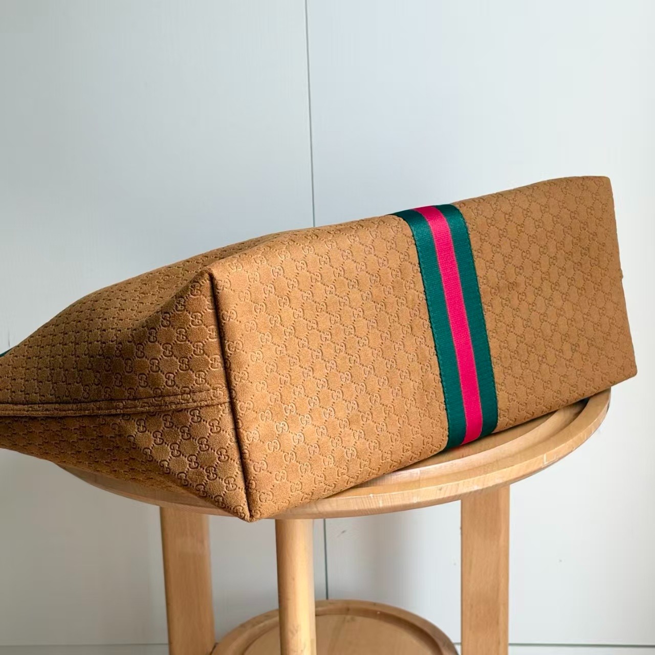 GUCCI GIGLIO LARGE TOTE BAG GG SUEDE BROWN 60CM GUCCI GIGLIO LARGE TOTE BAG GG SUEDE BROWN 60CM