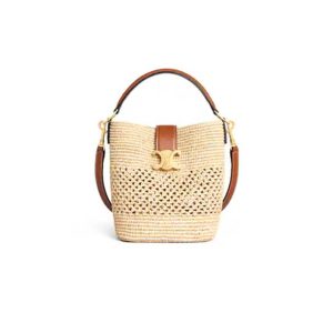 CELINE SMALL LOUISE BUCKET IN RAFFIA AND CALFSKIN