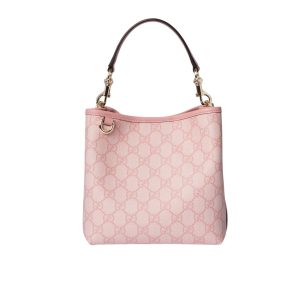 GUCCI GG EMBLEM SMALL BUCKET BAG LIGHT PINK COATED FABRIC 21CM 815118 FAD6L 8459