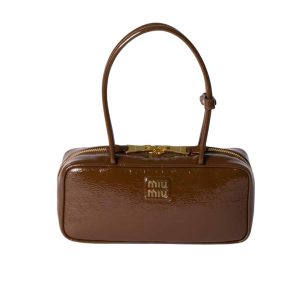 MIUMIU BEAU NAPLAK PATENT BAG PALISANDER 28CM