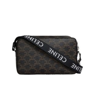 CELINE MEDIUM MESSENGER BAG IN TRIOMPHE CANVAS BLACK 23CM 197202DND 38OS