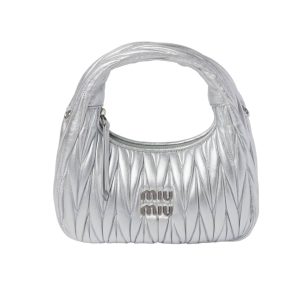 MIUMIU WANDER MATELASSÉ NAPPA HOBO BAG SILVER 23CM 5BC125 AN88 F0118 V OOY