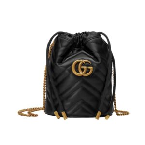 Gucci GG Marmont Matelassé Chevron Mini Bucket Bag Black 15Cm ‎575163 DTDRT 1000