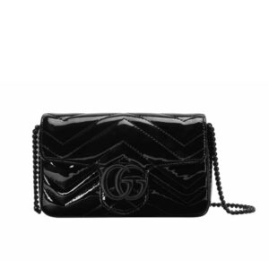 Gucci GG Marmont Patent Super Mini Bag Black 17Cm