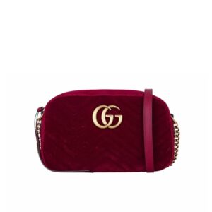 Gucci GG Marmont Small Camera Bag Velvet Wine Red 23Cm
