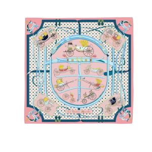 Hermes Les Voitures Nouvelles Scarf Rose Bonbon And Blue 90Cm H984108S 01