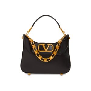 VALENTINO GARAVANI SMALL STUD SIGN HOBO BAG IN BLACK