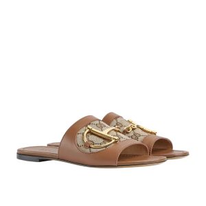 GUCCI WOMEN'S SLIDE SANDAL WITH HORSEBIT LIGHT BROWN 834427 AAE05 2747