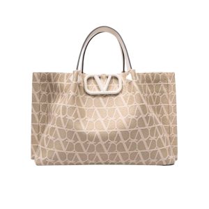 VALENTINO GARAVANI VLOGO EMBROIDERED RAFFIA TOTE BEIGE 35CM