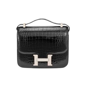 Hermes Mini Constance 19 Shiny Alligator Palladium Hardware Black 19Cm