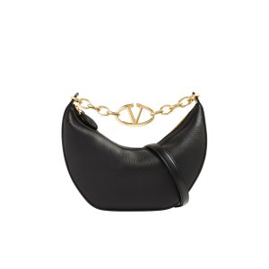 VALENTINO GARAVANI SMALL V LOGO GATE TOP HANDLE BAG BLACK 24CM