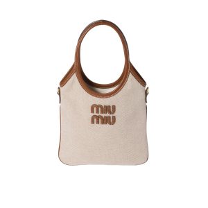 MIUMIU IVY CANVAS AND  BAG BEIGE 20CM