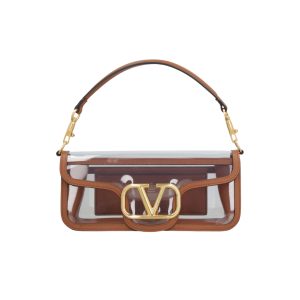 VALENTINO GARAVANI LOC? PVC AND SHOULDER BAG BROWN 24CM