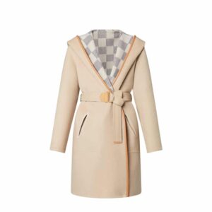 Louis Vuitton Reversible Damier Azur Hooded Wrap Coat Beige 1A9L0P
