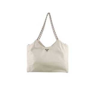 Prada Pomice Soft Calfskin Leather Chain Tote Bag White 38Cm