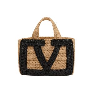 VALENTINO GARAVANI VIVA SUPERSTAR SMALL SHOPPING BAG IN RAFFIA BEIGE 25CM 7W2B0S12QET EX9