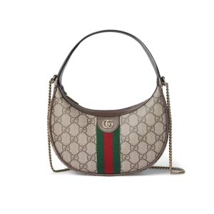 GUCCI OPHIDIA SMALL SHOULDER BAG BEIGE AND DARK BROWN GG FABRIC 22CM 838463 FAE0P 9746