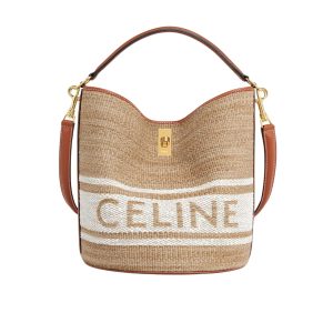 CELINE 16 BUCKET BAG IN TEXTILE WITH PRINT AND SMOOTH BEIGE TAN 25CM 1955720JB 02ET